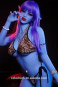 Komioh newest 158cm blue skin purple hair big boob full body real lifelike cheap adult silicone 3d elf sex doll for men produced by Automatic Woman